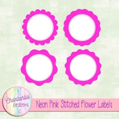 Free neon pink stitched flower labels