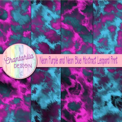 Free neon purple and neon blue abstract leopard print digital papers