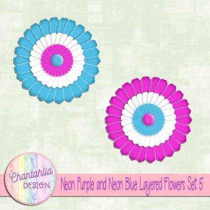 Free neon purple and neon blue layered paper flowers set 5