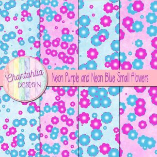Free neon purple and neon blue small flowers digital papers