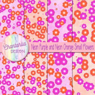 Free neon purple and neon orange small flowers digital papers
