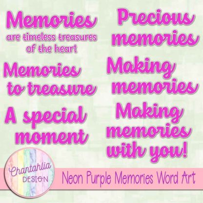 Free neon purple memories word art