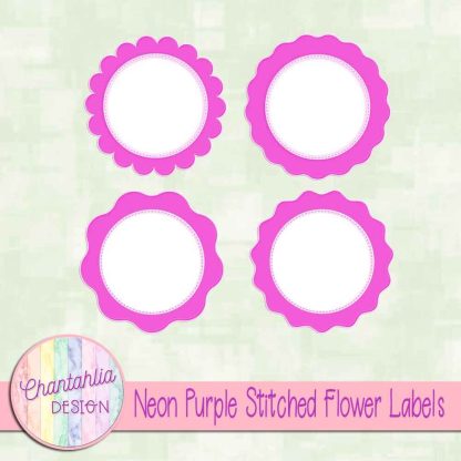 Free neon purple stitched flower labels