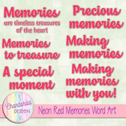Free neon red memories word art