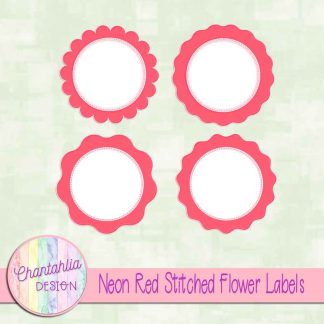 Free neon red stitched flower labels