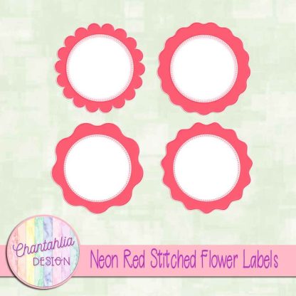 Free neon red stitched flower labels