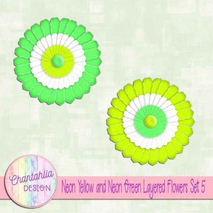 Free neon yellow and neon green layered paper flowers set 5