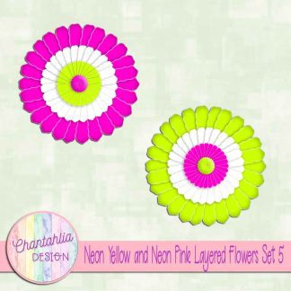 Free neon yellow and neon pink layered paper flowers set 5