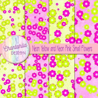 Free neon yellow and neon pink small flowers digital papers