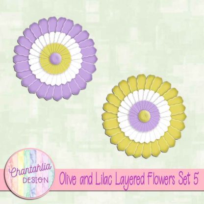 Free olive and lilac layered paper flowers set 5