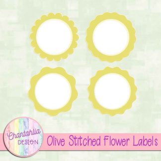 Free olive stitched flower labels