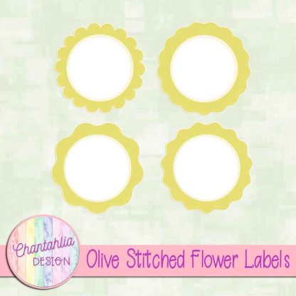 Free olive stitched flower labels