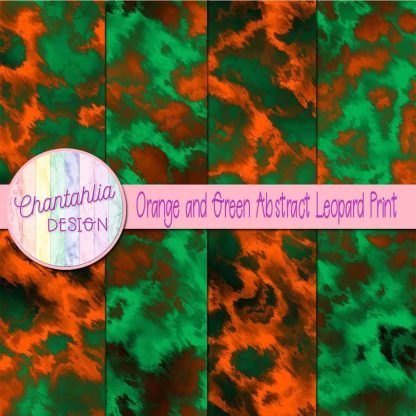 Free orange and green abstract leopard print digital papers