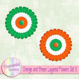 Free orange and green layered paper flowers set 5