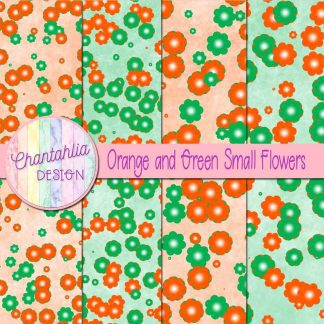 Free orange and green small flowers digital papers