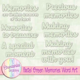 Free pastel green memories word art