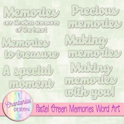 Free pastel green memories word art