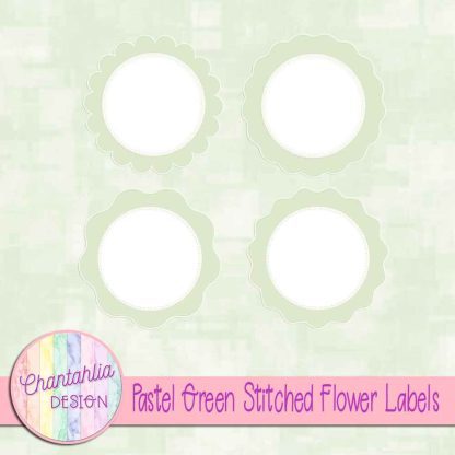 Free pastel green stitched flower labels