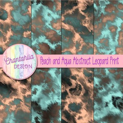 Free peach and aqua abstract leopard print digital papers