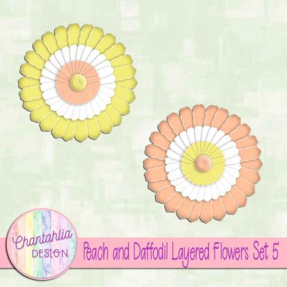 Free peach and daffodil layered paper flowers set 5