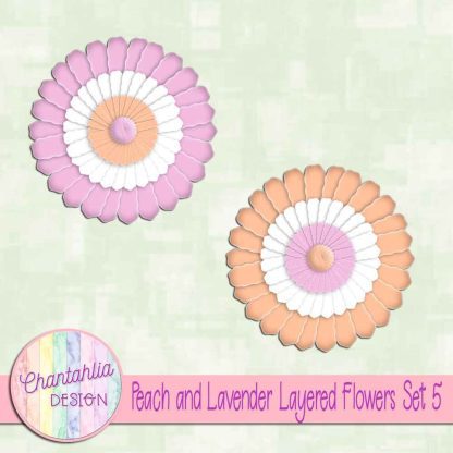 Free peach and lavender layered paper flowers set 5