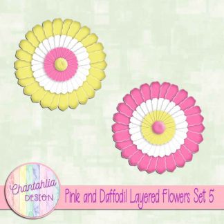 Free pink and daffodil layered paper flowers set 5