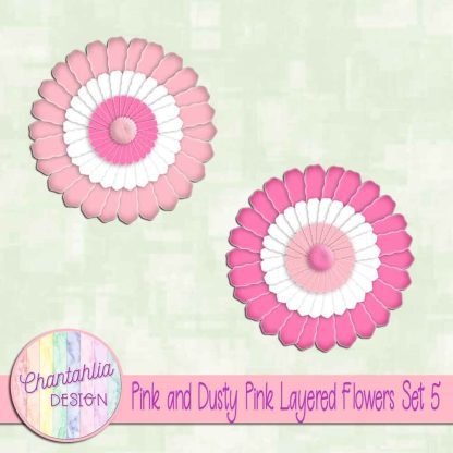 Free pink and dusty pink layered paper flowers set 5