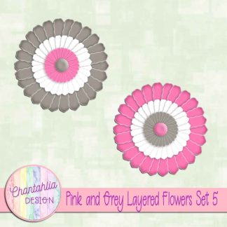 Free pink and grey layered paper flowers set 5