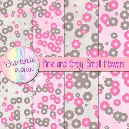 Free pink and grey small flowers digital papers