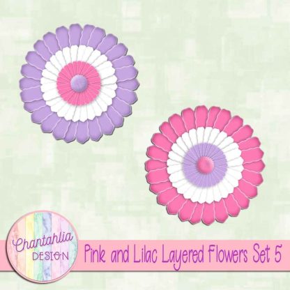 Free pink and lilac layered paper flowers set 5
