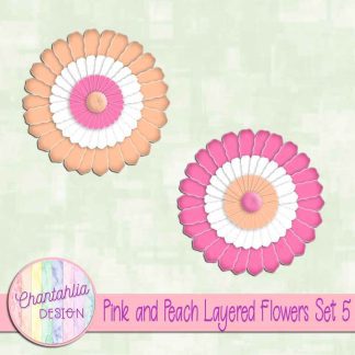 Free pink and peach layered paper flowers set 5