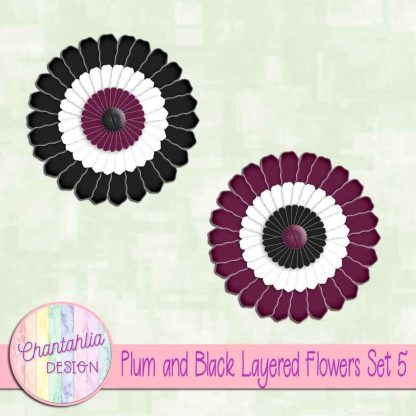 Free plum and black layered paper flowers set 5