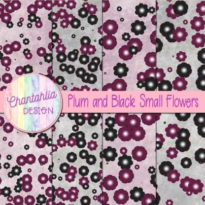 Free plum and black small flowers digital papers