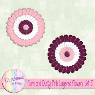 Free plum and dusty pink layered paper flowers set 5