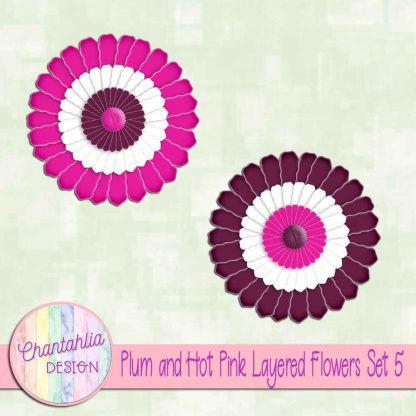 Free plum and hot pink layered paper flowers set 5