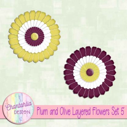 Free plum and olive layered paper flowers set 5