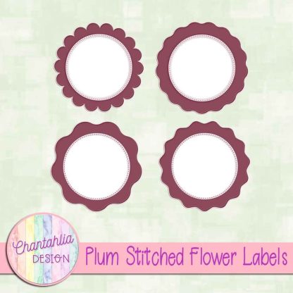 Free plum stitched flower labels