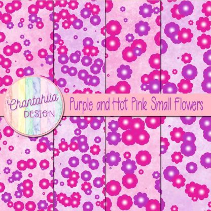 Free purple and hot pink small flowers digital papers