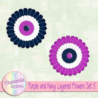 Free purple and navy layered paper flowers set 5