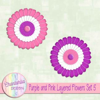 Free purple and pink layered paper flowers set 5