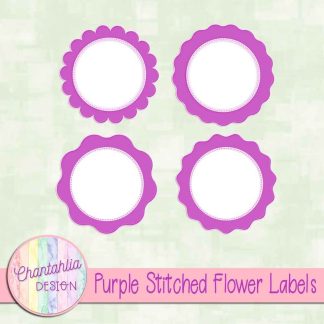 Free purple stitched flower labels