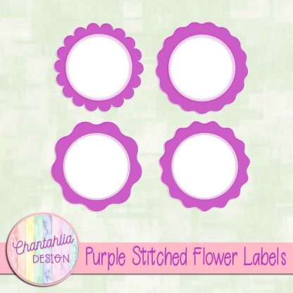 Free purple stitched flower labels