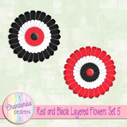 Free red and black layered paper flowers set 5