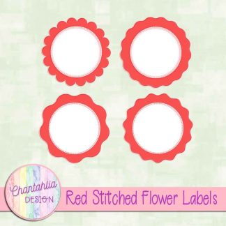 Free red stitched flower labels