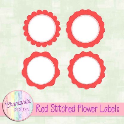 Free red stitched flower labels