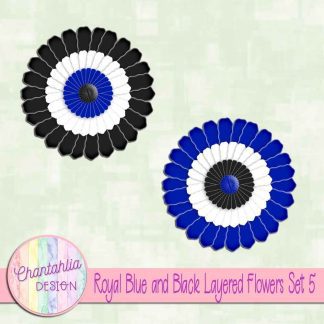Free royal blue and black layered paper flowers set 5