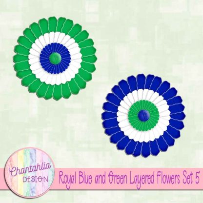 Free royal blue and green layered paper flowers set 5