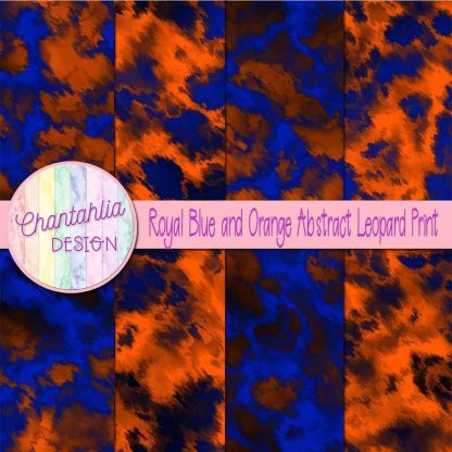 Free royal blue and orange abstract leopard print digital papers