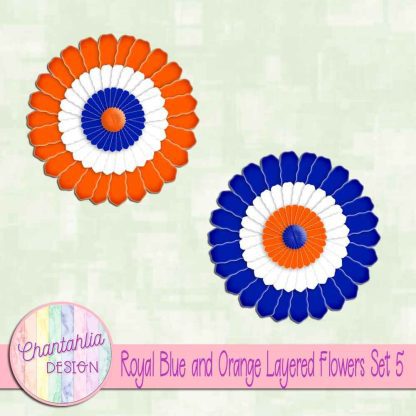 Free royal blue and orange layered paper flowers set 5