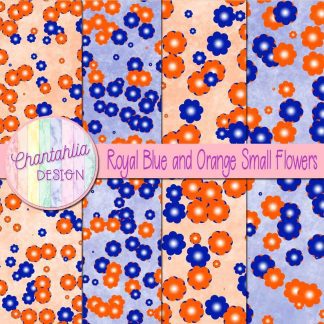 Free royal blue and orange small flowers digital papers